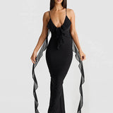 Long Mermaid Spaghetti Strap Backless V Neck Sexy Spring Summer Maxi Dress