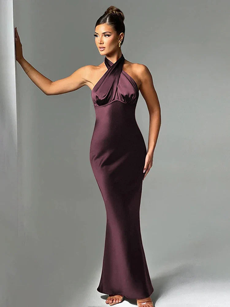 Long Slim Bodycon Halter Backless Nightclub Sexy Party Maxi Dress