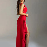 Long Slim Bodycon Ruffles High Split Sexy Spring Summer Maxi Dress