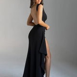 Long Slim Bodycon Ruffles High Split Sexy Spring Summer Maxi Dress