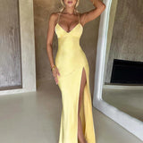 Long Slim Bodycon Spaghetti Strap Split Nightclub Sexy Spring Summer Maxi Dress