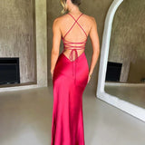 Long Slim Bodycon Spaghetti Strap Split Nightclub Sexy Spring Summer Maxi Dress