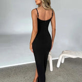 Long Slim Bodycon Spaghetti Strap High Split Sexy Spring Summer Maxi Dress