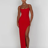 Long Slim Bodycon Spaghetti Strap High Split Sexy Spring Summer Maxi Dress