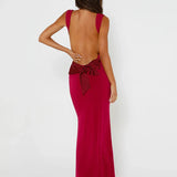 Long Slim Bodycon Spaghetti Strap Bow Backless Sexy Spring Summer Maxi Dress