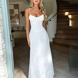 Long Waist Wrap A-line Spaghetti Strap Backless Sexy Spring Summer Maxi Dress