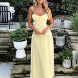 Long Waist Wrap A-line Spaghetti Strap Backless Sexy Spring Summer Maxi Dress