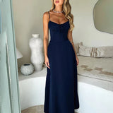 Long Waist Wrap A-line Spaghetti Strap Backless Sexy Spring Summer Maxi Dress