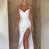 High Split Sexy Spaghetti Strap Summer Backless Slim Bodycon Midi Dress