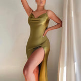 High Split Sexy Spaghetti Strap Summer Backless Slim Bodycon Midi Dress