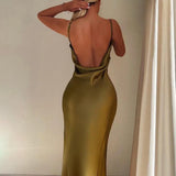 High Split Sexy Spaghetti Strap Summer Backless Slim Bodycon Midi Dress
