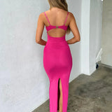 Long Slim Bodycon Spaghetti Strap Spring Summer Backless Sexy Midi Dress