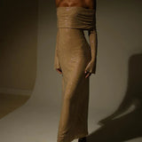 Off Shoulder Long Sparkle Glitter Nightclub Sexy Autumn Winter Maxi Dress