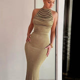 Off Shoulder Long Halter Slim Bodycon Backless Sexy Party Maxi Dress