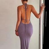 Off Shoulder Long Halter Slim Bodycon Backless Sexy Party Maxi Dress