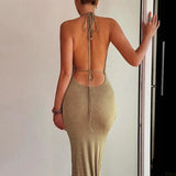 Off Shoulder Long Halter Slim Bodycon Backless Sexy Party Maxi Dress