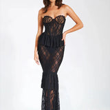 Perspective Lace Mermaid Strapless Backless Long Sexy Spring Summer Maxi Dress