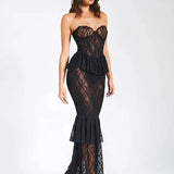 Perspective Lace Mermaid Strapless Backless Long Sexy Spring Summer Maxi Dress