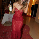 Perspective Lace Mermaid Strapless Backless Long Sexy Spring Summer Maxi Dress