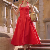Waist Wrap A-line Long Summer Halter Backless Nightclub Sexy Midi Dress