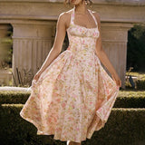 Waist Wrap A-line Long Summer Halter Backless Nightclub Sexy Midi Dress