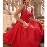 Waist Wrap A-line Long Summer Halter Backless Nightclub Sexy Midi Dress