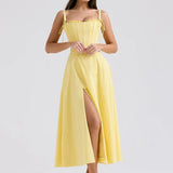 Waist Wrap A-line Long Spaghetti Strap Summer Backless Sexy Midi Dress