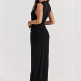 Split Deep V Neck Nightclub Sexy Elegant Long Spring Summer Maxi Dress