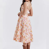 Split Print A-line Spaghetti Strap Spring Summer Elegant Long Sexy Midi Dress