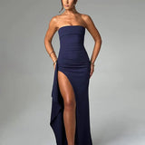 Split Sexy Party Elegant Long 2025 Summer Backless Nightclub Slim Bodycon Pleated Maxi Dress