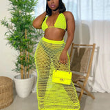 Hollow Out Bandage Spaghetti Strap Top Long Skirt Beach Summer 2 Piece Dress
