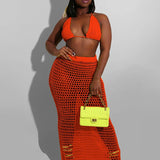 Hollow Out Bandage Spaghetti Strap Top Long Skirt Beach Summer 2 Piece Dress