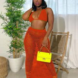Hollow Out Bandage Spaghetti Strap Top Long Skirt Beach Summer 2 Piece Dress