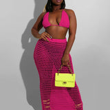 Hollow Out Bandage Spaghetti Strap Top Long Skirt Beach Summer 2 Piece Dress