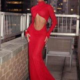 Hollow Out Mermaid Long Backless Nightclub Sexy Autumn Winter Maxi Dress