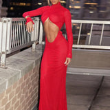 Hollow Out Mermaid Long Backless Nightclub Sexy Autumn Winter Maxi Dress