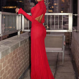 Hollow Out Mermaid Long Backless Nightclub Sexy Autumn Winter Maxi Dress