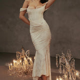 Jacquard Off Shoulder Mermaid Nightclub Long Sexy Spring Summer Maxi Dress