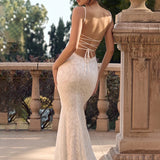 Jacquard Slim Bodycon Long Spaghetti Strap Backless Spring Summer Maxi Dress