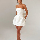 JacquardWaist Wrap Off Shoulder Bow Sexy Party Spring Summer Mini Dress