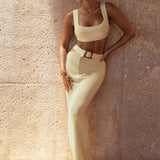 Knitted Crop Top Maxi Long Skirts Slim Summer Club Party 2 Piece Dress