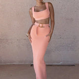 Knitted Crop Top Maxi Long Skirts Slim Summer Club Party 2 Piece Dress