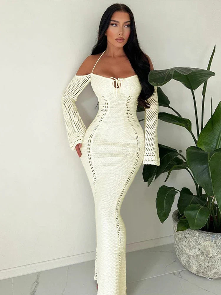 Knitting Bodycon Elegant Long Backless Sexy Party Maxi Dress