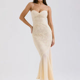 Lace Pleated Bodycon Mermaid Spaghetti Strap Spring Summer Long Sexy Party Maxi Dress