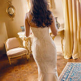 Lace Pleated Bodycon Mermaid Spaghetti Strap Spring Summer Long Sexy Party Maxi Dress