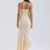 Lace Pleated Bodycon Mermaid Spaghetti Strap Spring Summer Long Sexy Party Maxi Dress