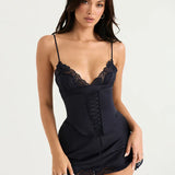 Lace Side Slim Bodycon Summer Spaghetti Strap Nightclub Party Mini Dress
