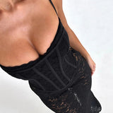 Lace Slim Bodycon Spaghetti Strap Backless Elegant Long Spring Summer Maxi Dress