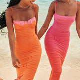 Lace Strapless Spaghetti Strap Summer Elegant Sexy Midi Dress