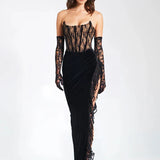 Lace Patchwork Elegant Long Summer High Split Backless Nightclub Sexy Midi Dress